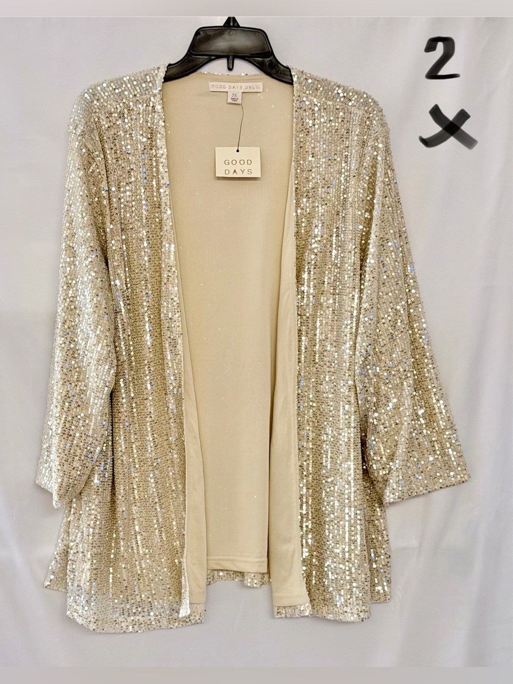 Sequin Open-Front Cardigan in Champagne
